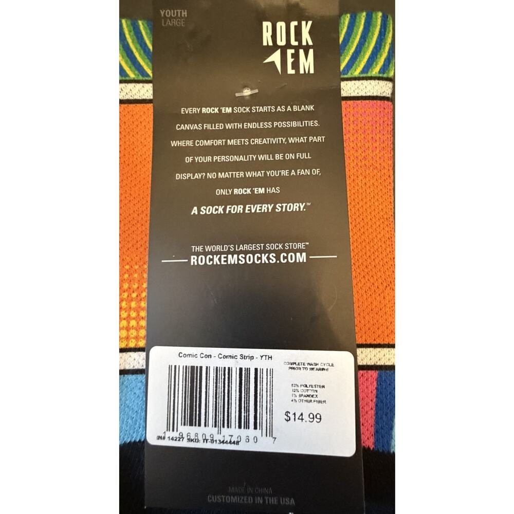 NWT San Diego Comic Con SDCC Official Rock ‘EM Socks~Comic Strip Yth L 2-5.5 - Picture 6 of 10